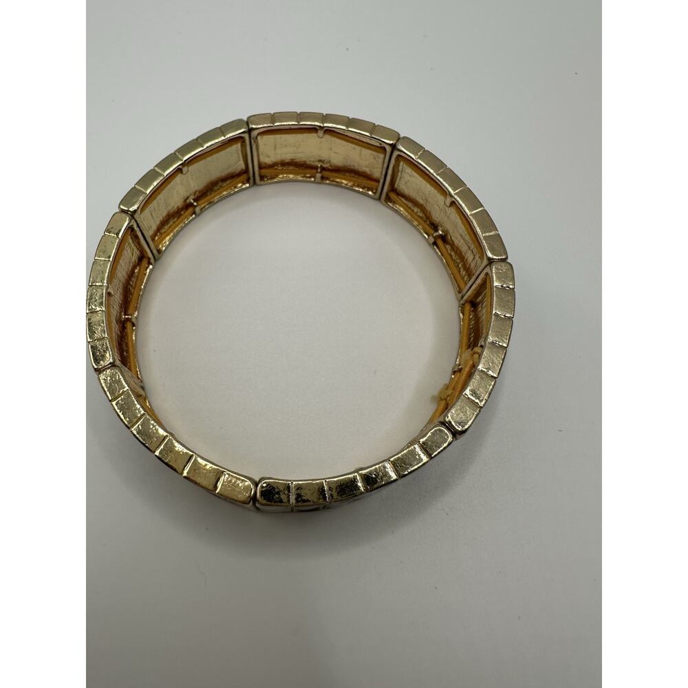 Gold Tone Green Enamel Stretch Bracelet Size 7 - Picture 5 of 5